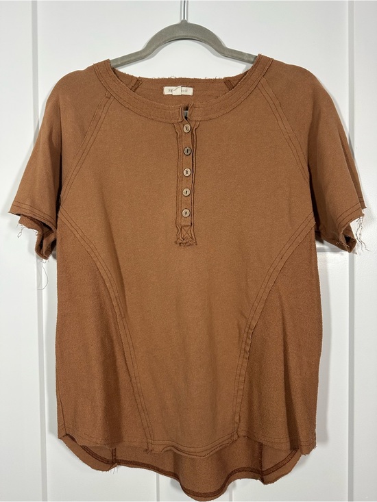 Shop Stevie Tops - Shop Stevie Rustic Brown Short Sleeve Henley